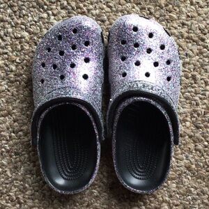 Purple glitter Crocs. Like new.